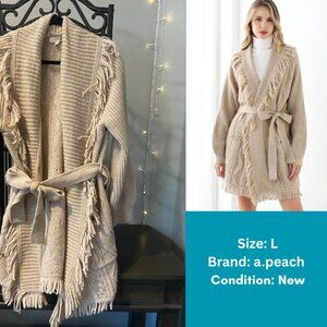 Sz L a.peach Fringe Tan Cardigan Cozy and Comfy - Excellent Condition!